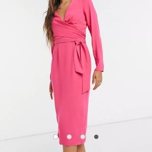 Asos Design Tie Wrap Front Midi Dress